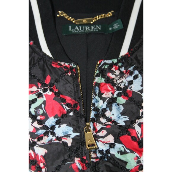 Lauren Ralph Lauren Women's Fall Floral Eyelet Print Bomber Black Jacket Size M - Picture 4 of 11